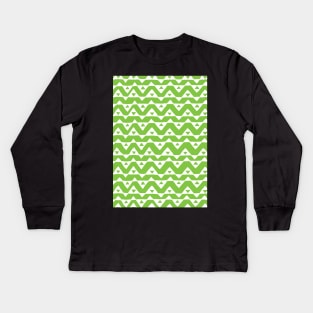 Lime Green White Hand Drawn Chevron Triangle Pattern Kids Long Sleeve T-Shirt